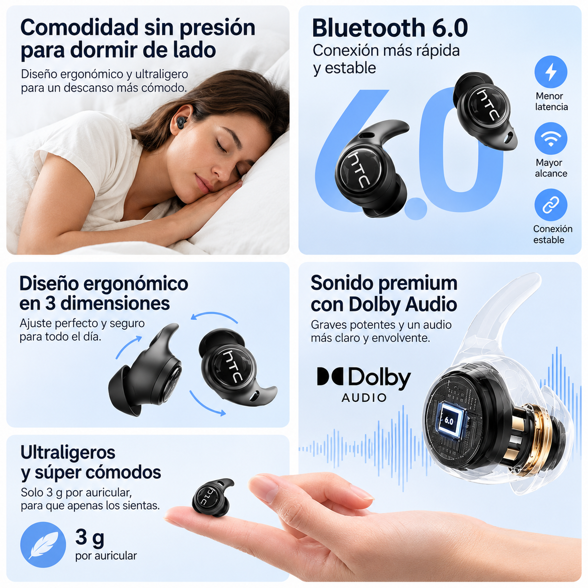 Auriculares inalámbricos Bluetooth, con traducción IA.  iOS Android
