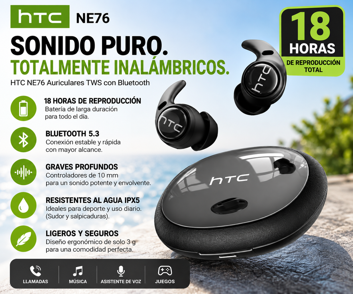 Auriculares inalámbricos Bluetooth, con traducción IA.  iOS Android