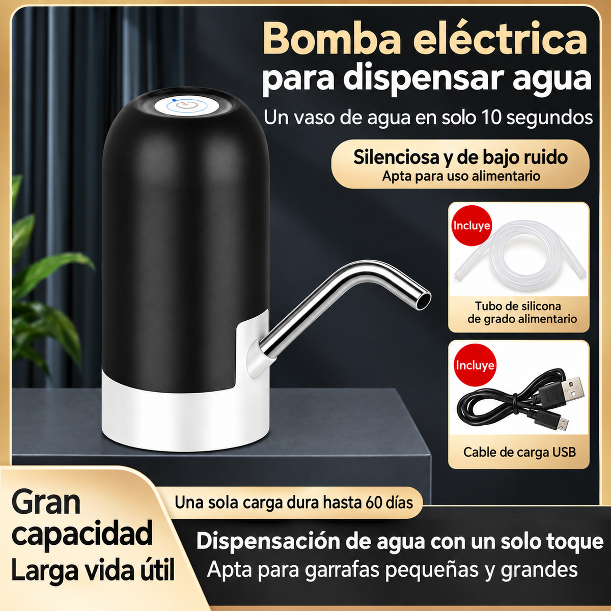Dispensador automático de agua USB para garrafas